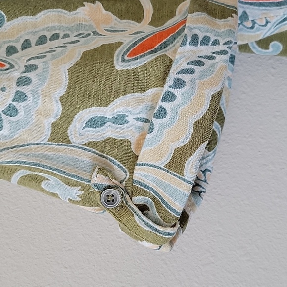 Chico's Sage Green Paisley Cotton Slub Knit Henley Elbow Sleeve Tee Size XL - Picture 4 of 8